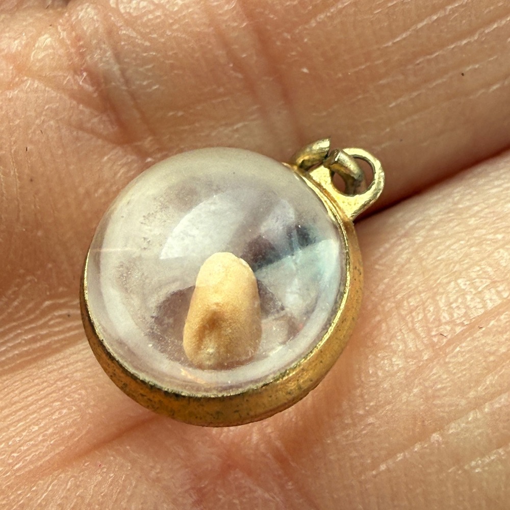 Vintage Mustard Seed Charm Gold Tone Faith Religious Orb Pendant 0.5 Inch
